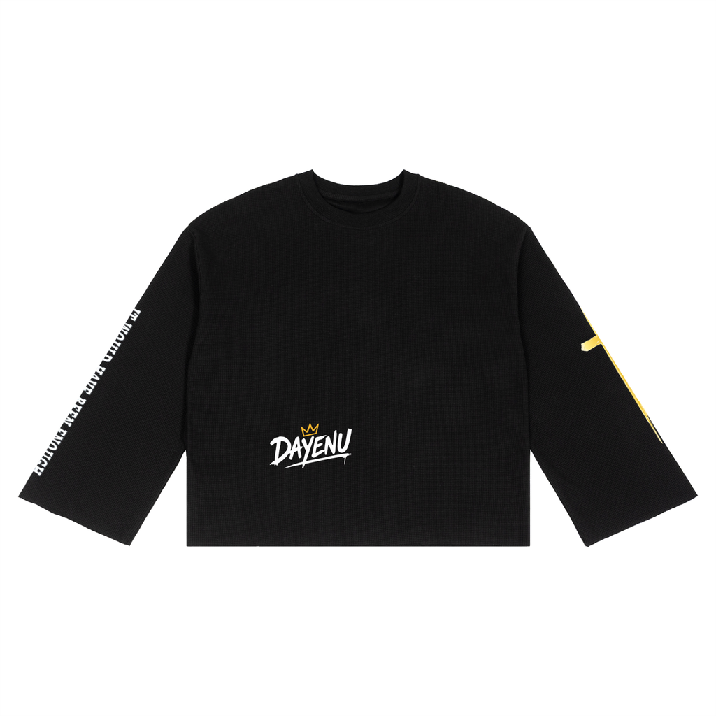 Unisex Waffle Raw Edge T-Shirt - Black