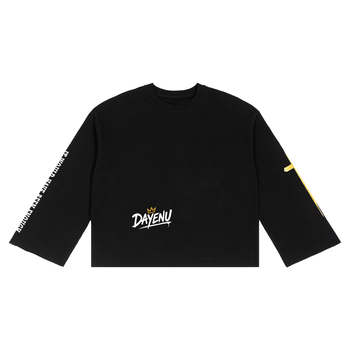 Unisex Waffle Raw Edge T-Shirt - Black