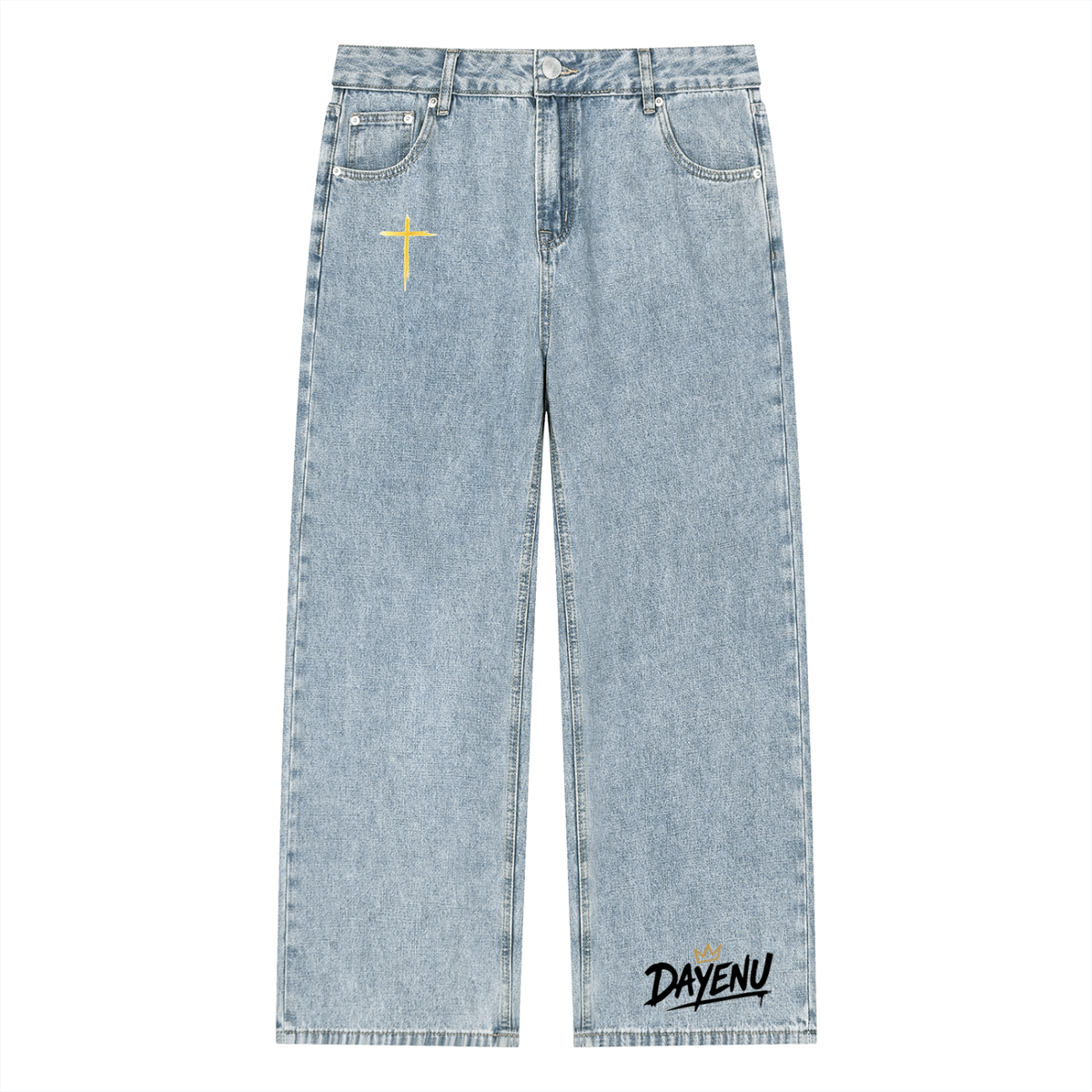Unisex Vintage Wash Straight Leg Jeans