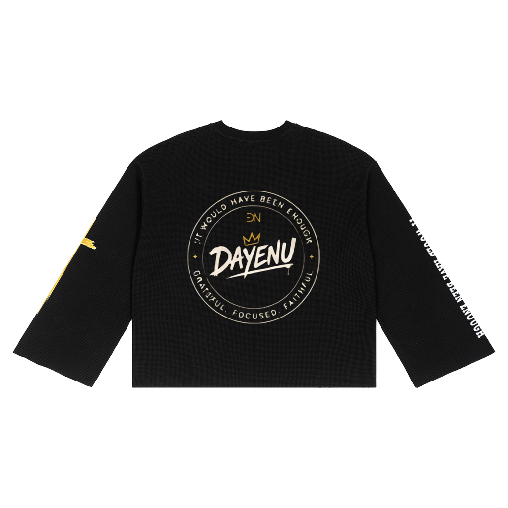 Unisex Waffle Raw Edge T-Shirt - Black