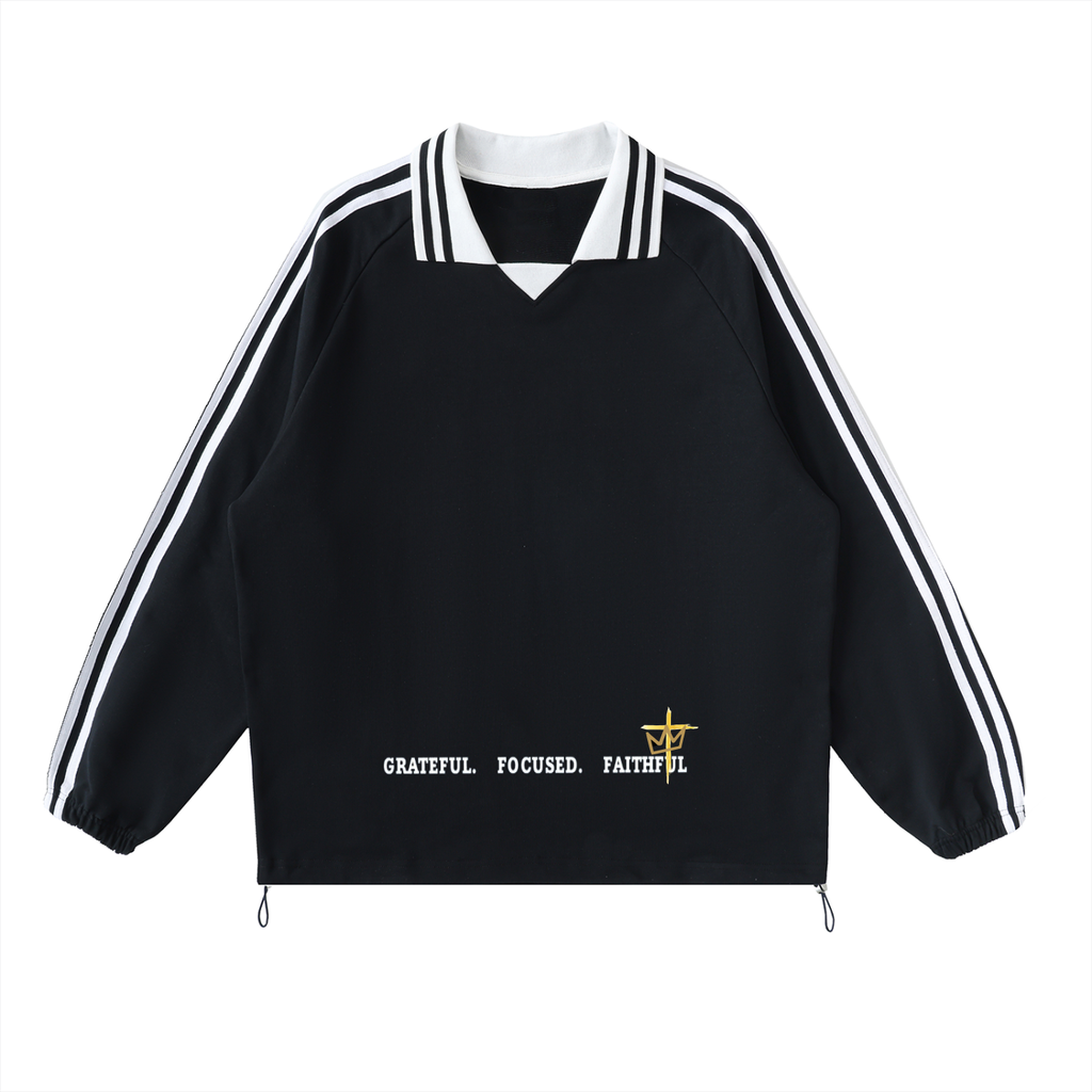 Contrast Striped Lapel Collar Sweatshirt