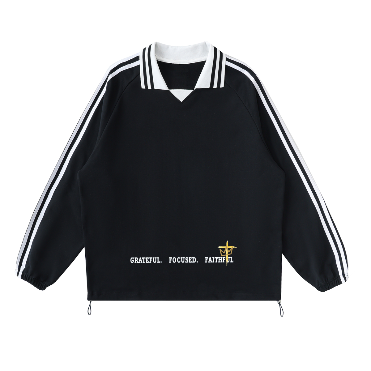Contrast Striped Lapel Collar Sweatshirt
